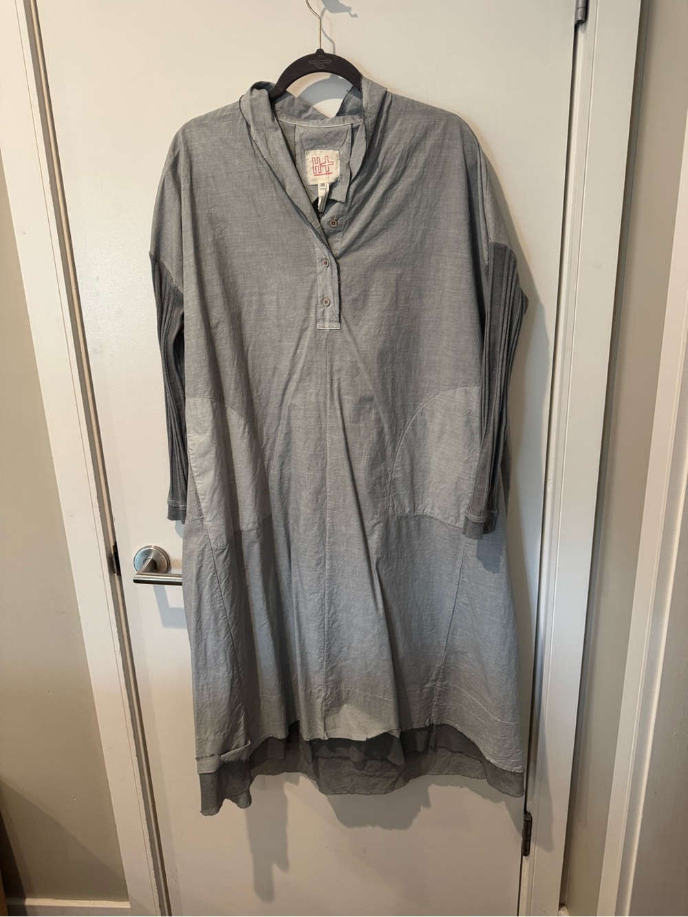 H+ Hannoh Wessel Grey Cotton Mixed-Media Midi Dress, Size 36